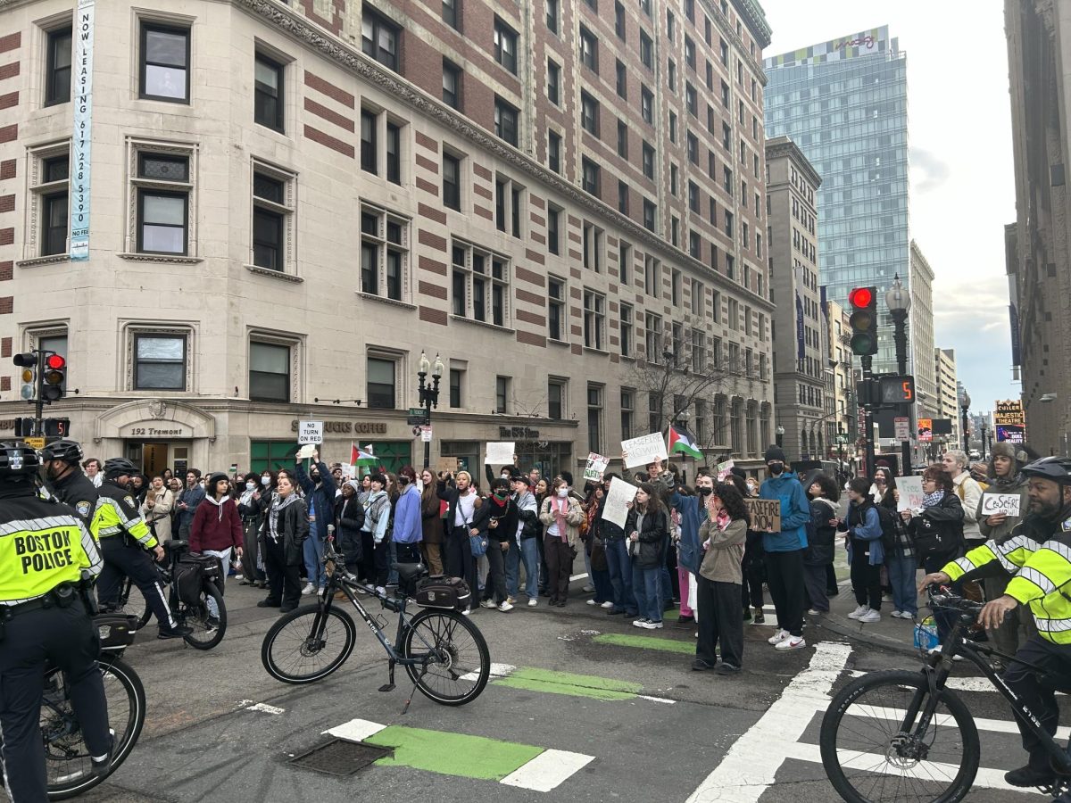 Suffolk University Students for Justice in Palestine protest on Tremont Street, alongside students from Emerson and Berklee College Jan. 25.