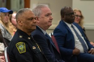 Lieutenant Ramon Nunez, left, and SUPD Chief James Connolly, right, during the March 26 open forum.