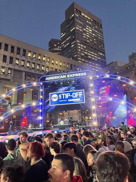 The stage at the Inside the NBA live show, where Shaboozey and Benson Boone performed for fans in attendance.