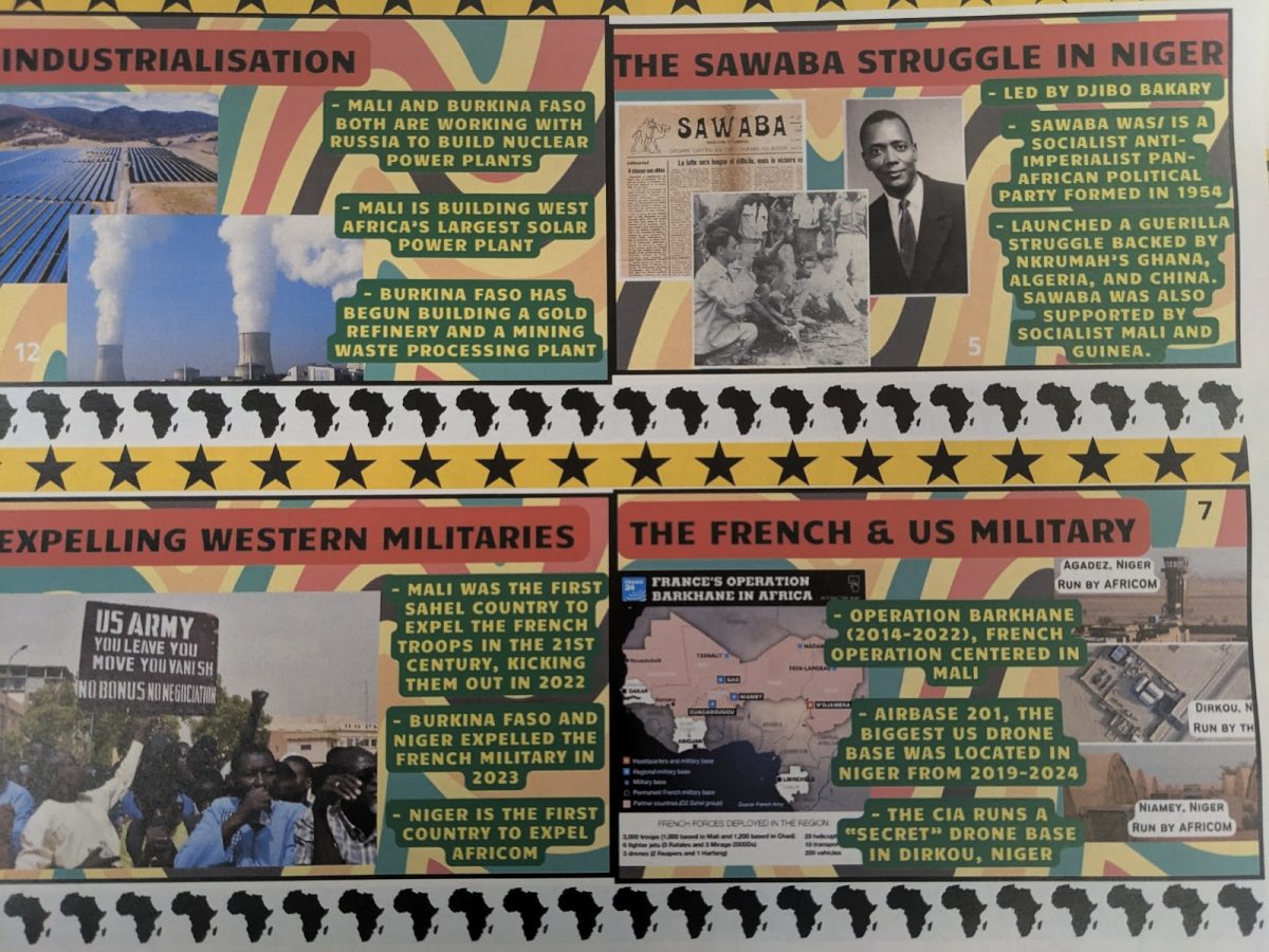 Pages from the zine at Shut Down Africom 2024 event