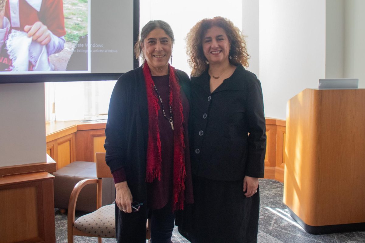 Alice Rothchild (left), Shoshana Madmoni-Gerber (right) pose for photo after "Health and Human Rights in Gaza" event.