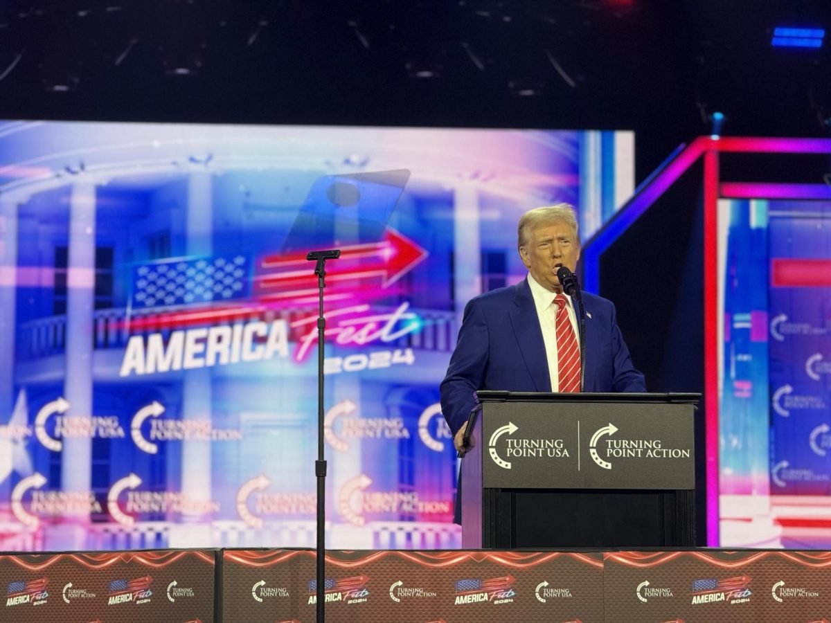 President Donald Trump speaking at Turning Point USA's "AmericaFest" in Phoenix, AZ. Dec. 22.