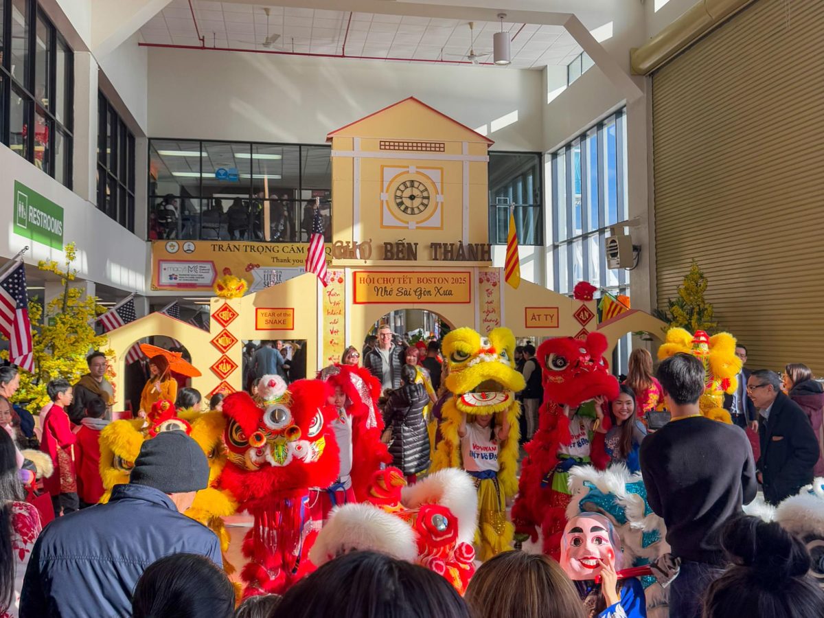 Lion dancers performer at Tết in Boston on Jan. 25. The event was held in Seaport at Flynn Cruiseport over the weekend before Lunar New Year.