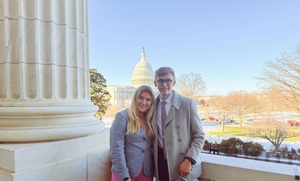 Political science students Grace Kane (left), Joey Pisani (right) outside the Capitol Building in Washington, DC. Courtesy of Joey Pisani. 