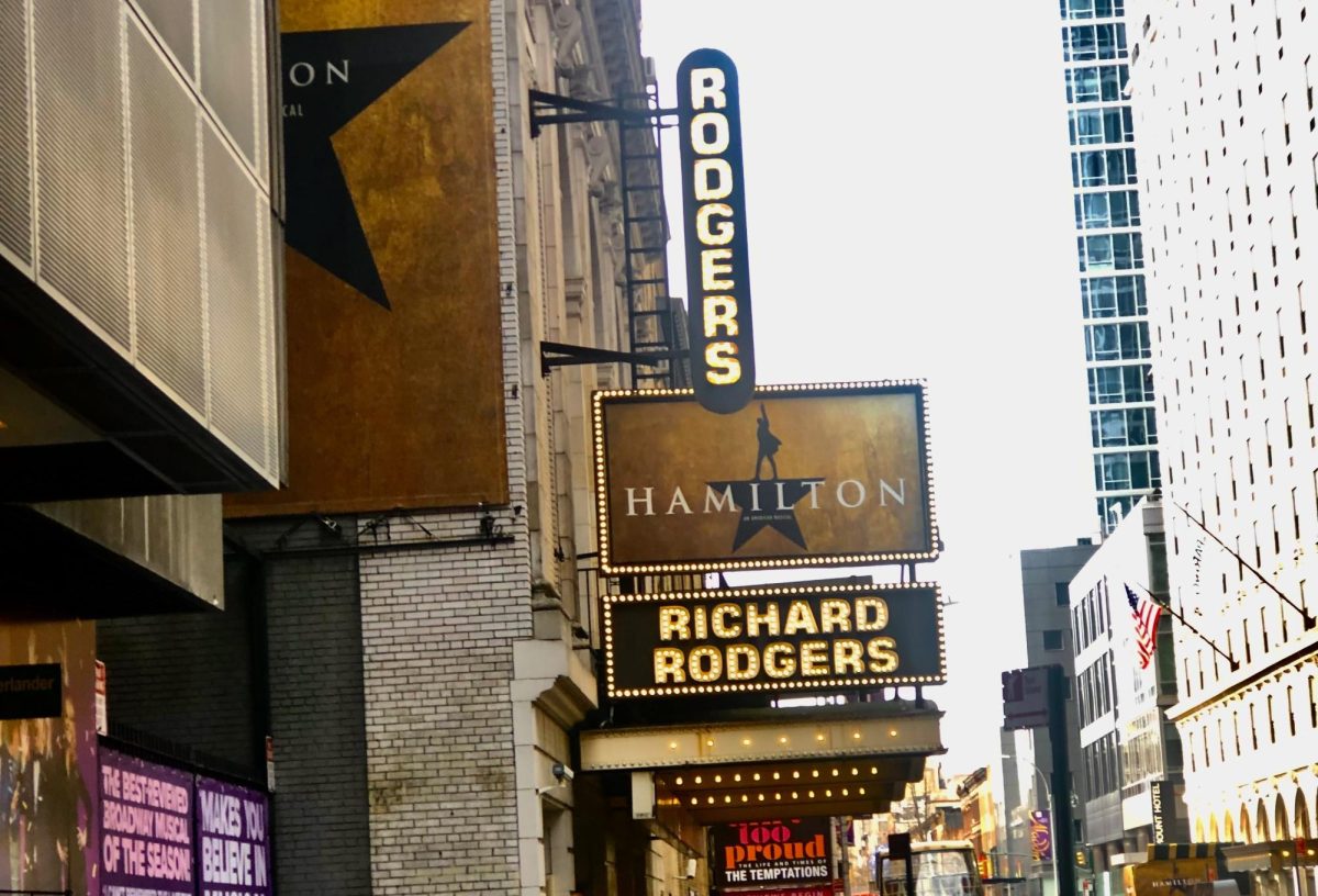 “Hamilton” playing in New York City on broadway at the Richard Rodgers Theatre.