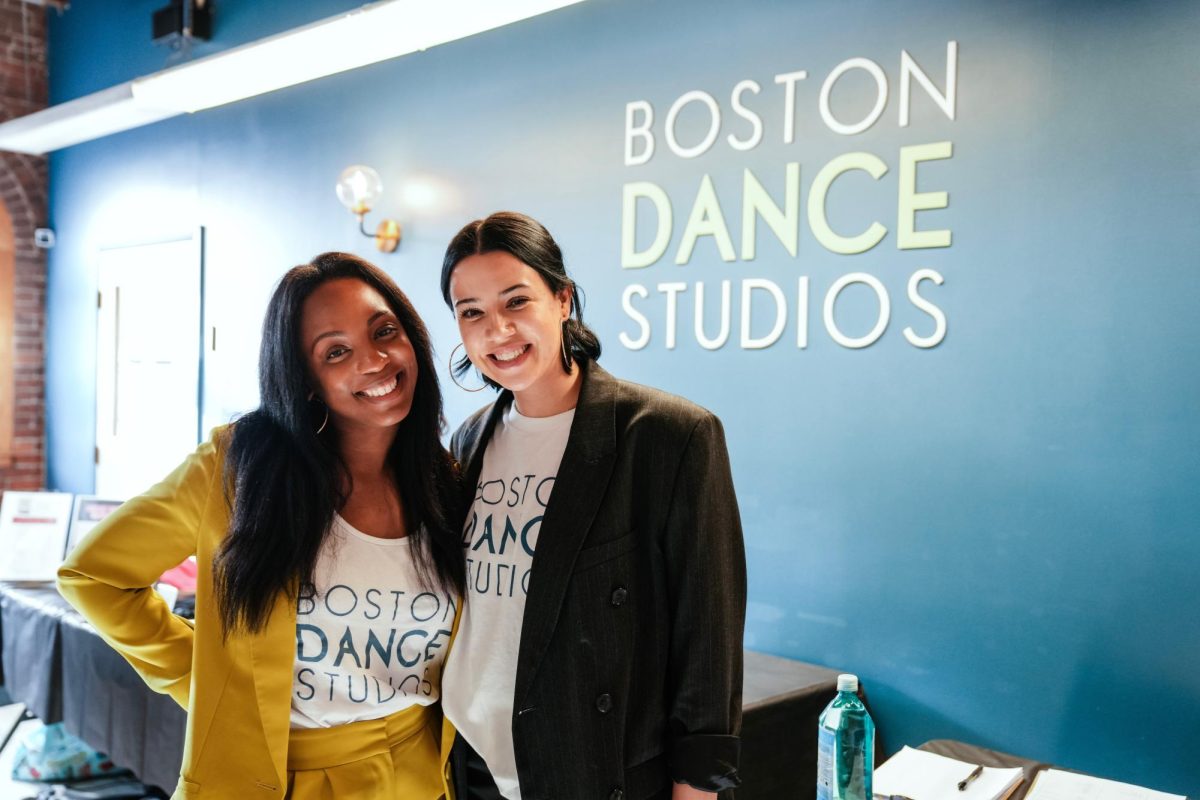 Executive Director Tara Brown and former staff Alexis Buffer pose for photo in front of Boston Dance Studios. (courtesy of Tara Brown)