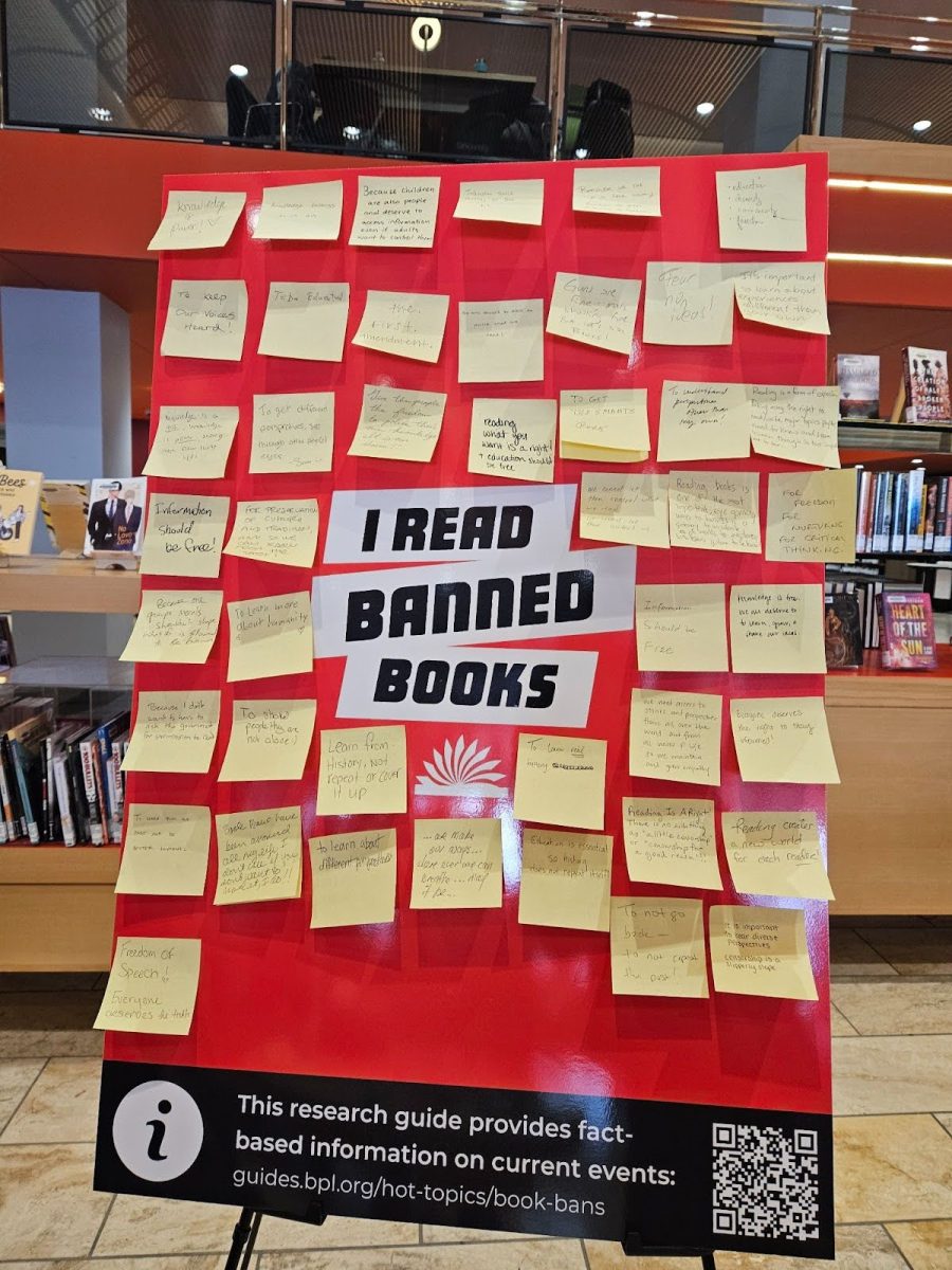 "I Read Banned Books" poster at the Boston Public Library for Natinal Banned Book week. 