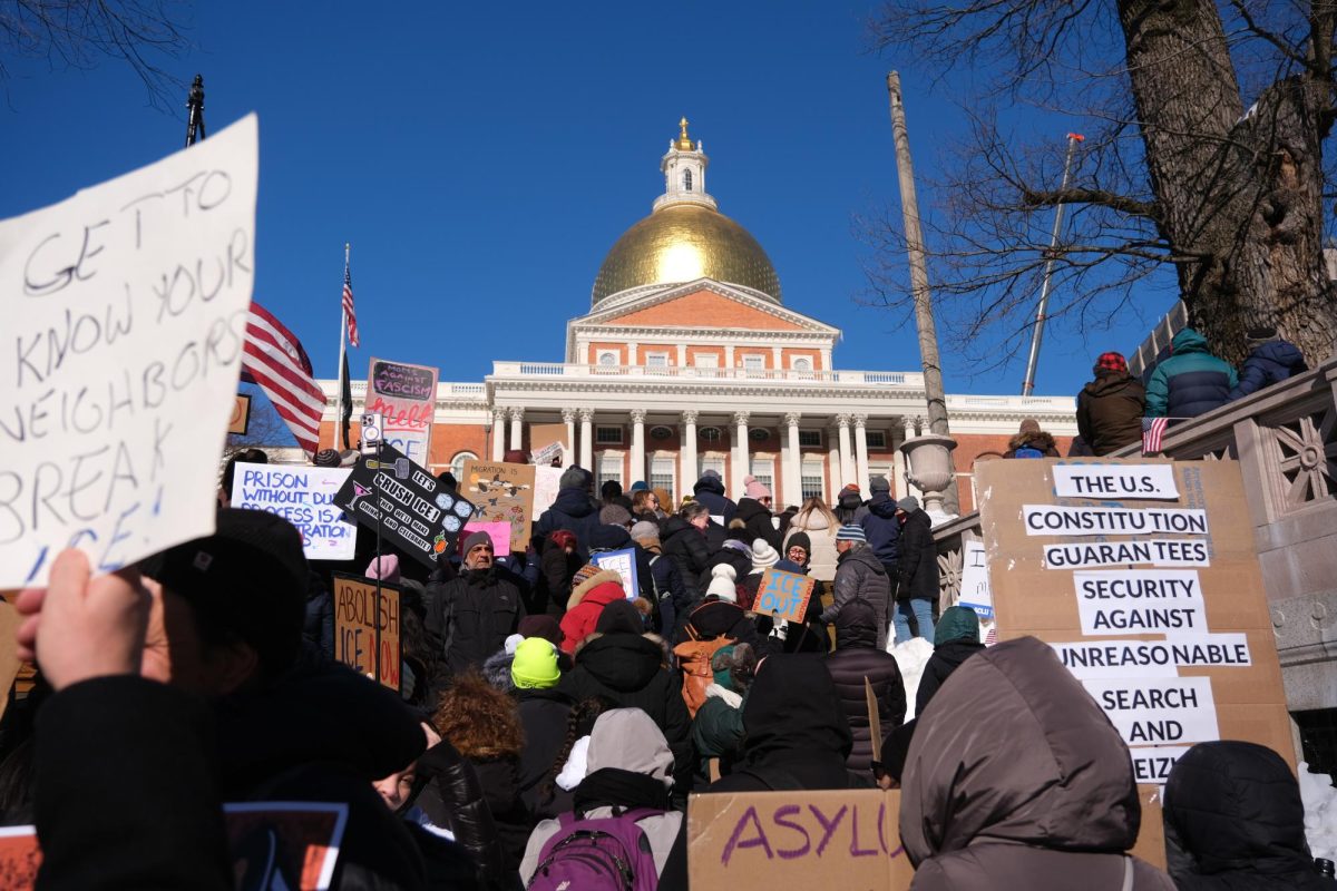 Protesters gather outside of Mass. State House to protest ICE presence across the country. 