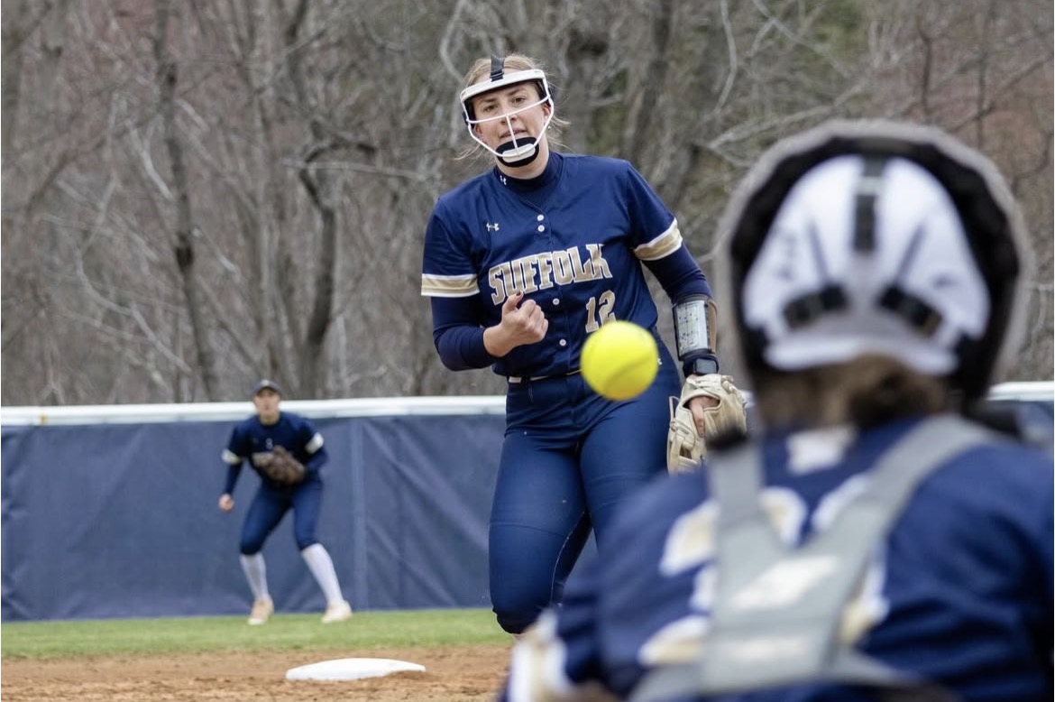 Cynthia Rucinski throws a pitch during a doubleheader against Gordon College April 11, 2025.