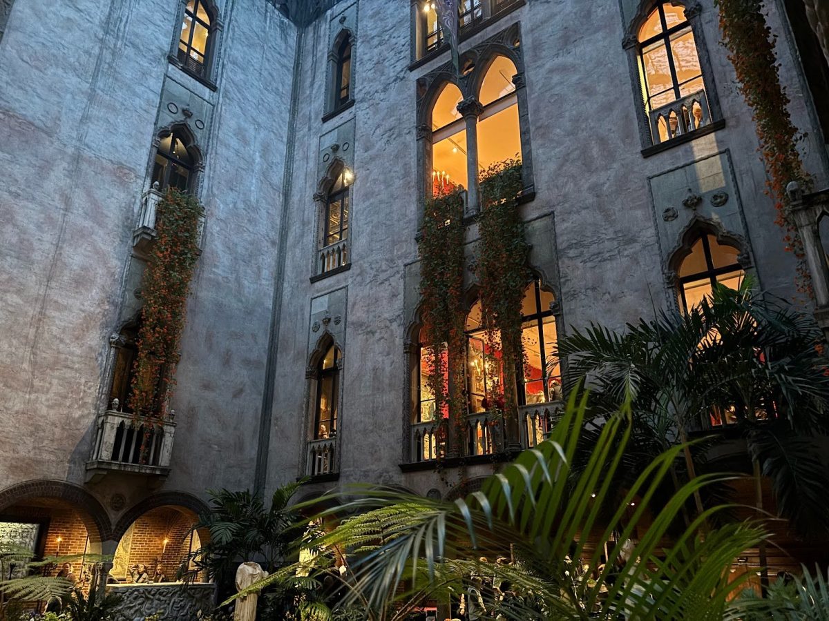 The Isabella Stewart Gardner Museum's courtyard at night